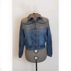 The Style Between‎ Us Crop Denim Jean Jacket Size XL Button Up Pockets